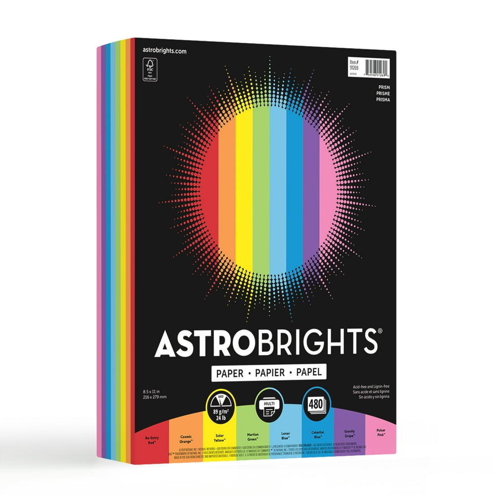 Astrobrights Color Paper, 8.5" x 11", 24 lb., Prism Assortment, 480