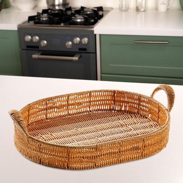 Cesta de servicio de estilo nórdico, soporte para servir comida, plato de decoración para el hogar, plato de fruta, mesa de cena, bandeja de servicio , s S Soledad Cestas de almacenamiento tejidas a mano