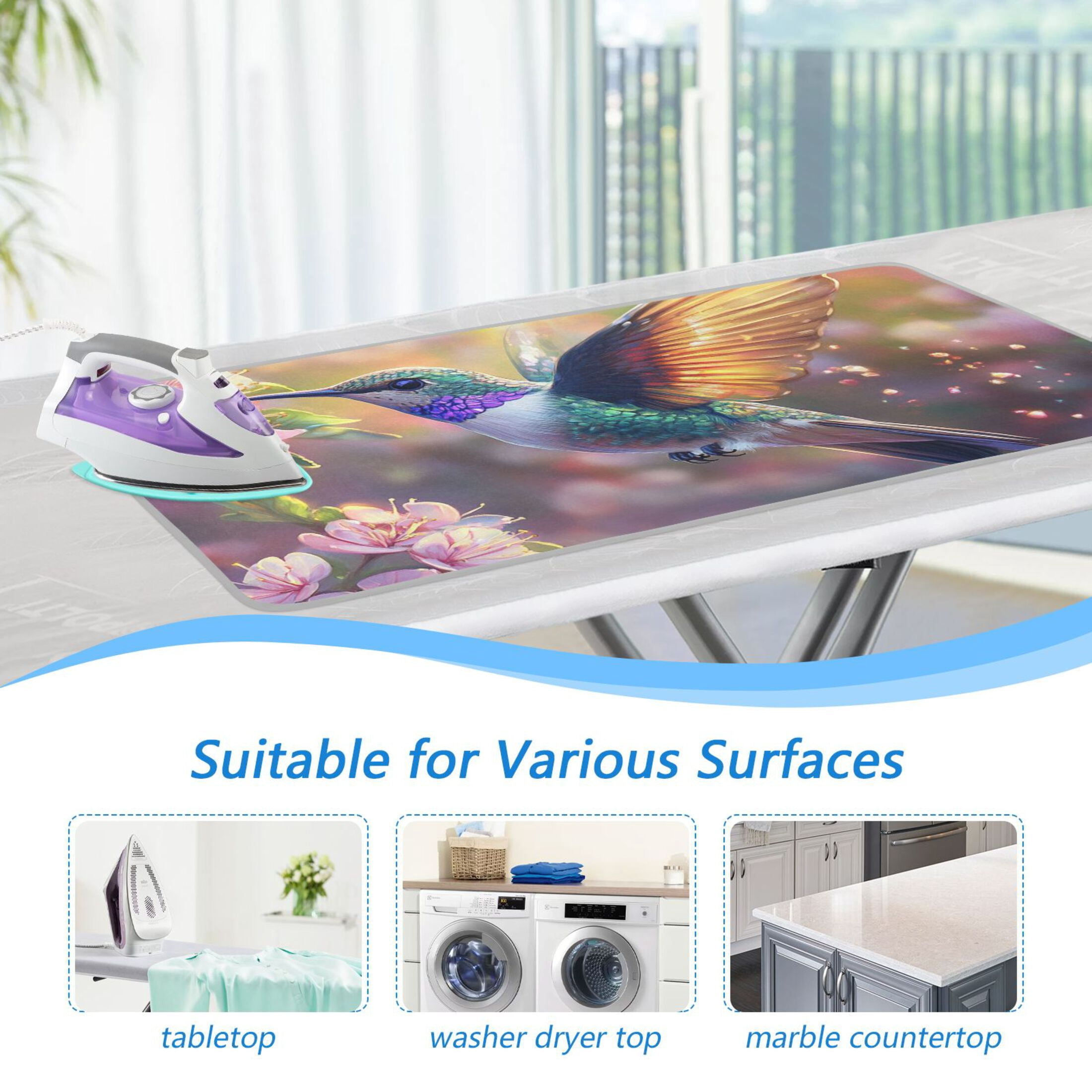 Hummingbird and Flowers Ironing Mat Blanket Portable Travel Ironing Pad Heat Resistant Pad 47.2" x 27.6”