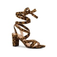 thumbnail image 1 of BLISSFUL STEP Women's Open Toe Crisscross Lace Up Block Heel Sandals Leopard 7, 1 of 7