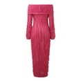 thumbnail image 5 of FEIFLY Women Elegant Off Shoulder Dress Long Sleeve Button Down Split Ruffle Bodycon Midi Dresses Solid Color Festival Clothing, 5 of 8