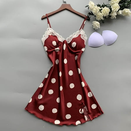 

Miayilima Nightgowns & Sleepshirts For Women Casual Home Suspender Nightgown Lace Decoration Polka Dot Print Nightgown Size S