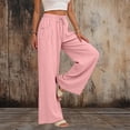thumbnail image 2 of Yyeselk Women Baggy Casual Business Palazzo Pants Loose Fit Wide Leg Slacks Cotton Linen Pleated Trousers with Button Detail Pockets Pink L, 2 of 8