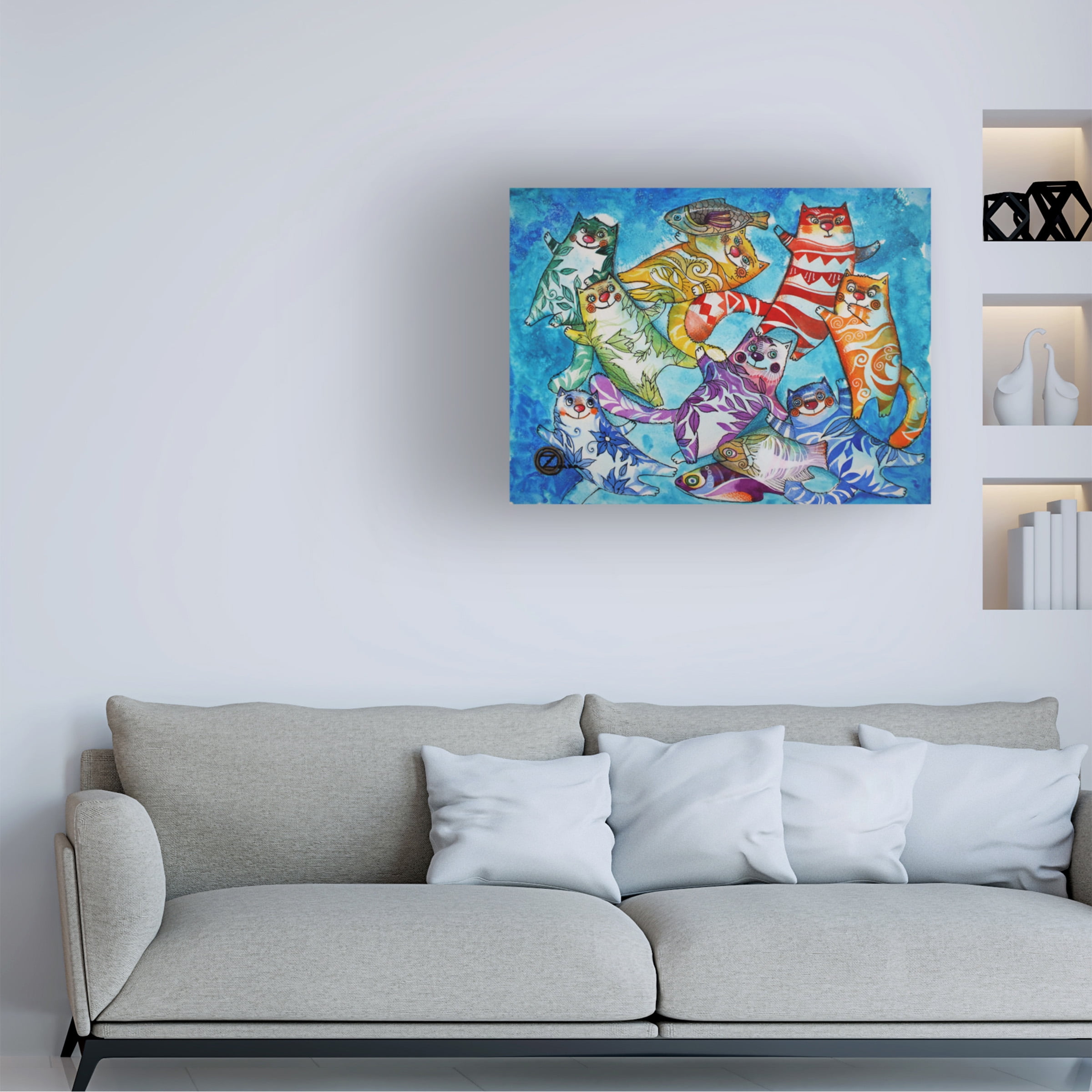 Trademark Fine Art 'Cats And Fish' Canvas Art by Oxana Ziaka