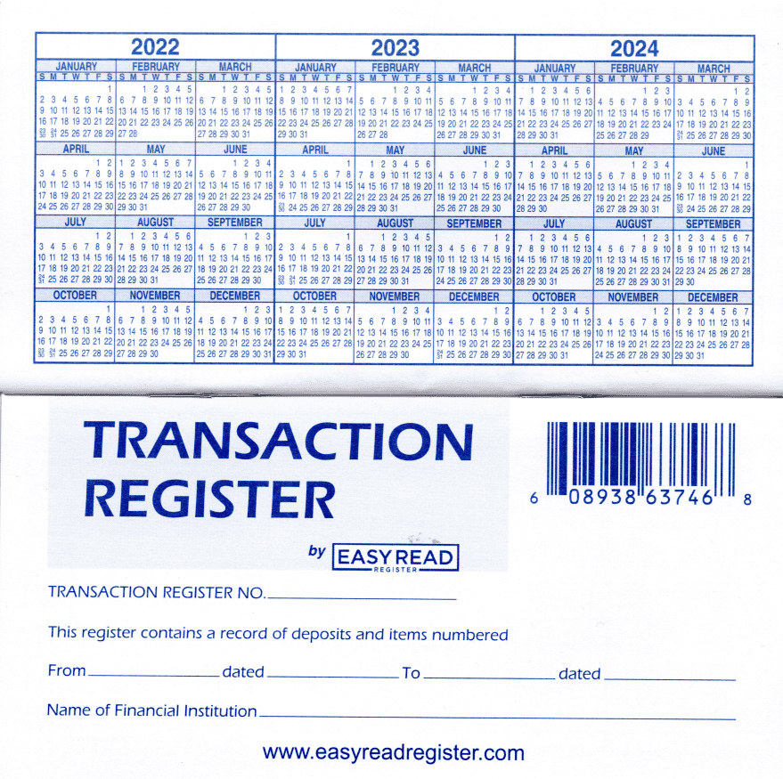 Checkbook Transaction Registers Easy To  Read  Calendar 2019 2020 2021 