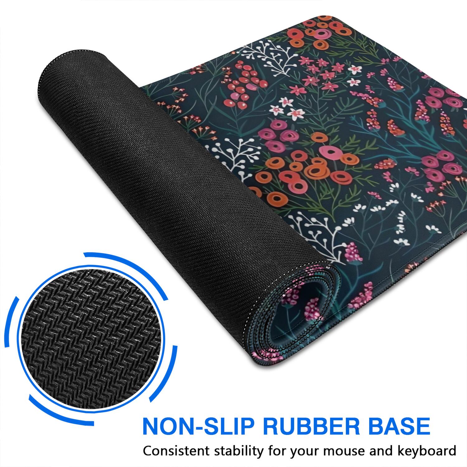 Long Mouse Pads for Desk,Pioneer Flower Floral Print Pattern Desk Mats on Top Of Desks, Desk Mouse Pad Extra Large with 3mm Non-Slip Base and Stitched Edge for Gaming,Office,Work,Home 47.3"x23.6"