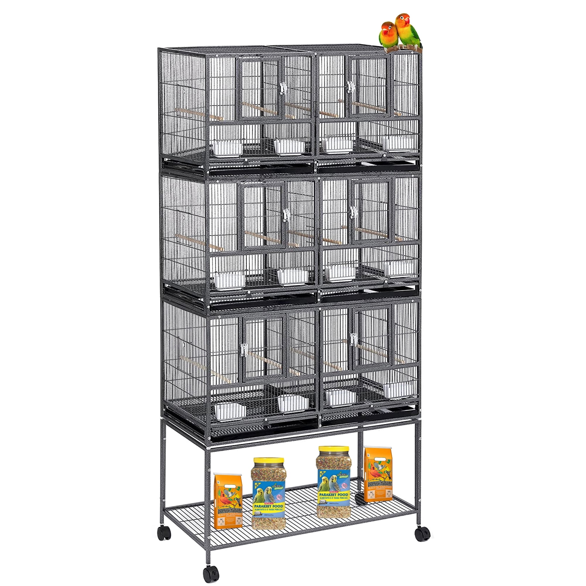 Triple Story Stackable Center Divided Breeder Breeding Bird Flight Rolling Cage With Side Breeding Nest Doors for Canaries Cockatiels Lovebirds Finches Budgies Small Parrots