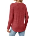 thumbnail image 5 of Hibeli Women Round Neck Long Sleeve Side Buttons Curved Hem Solid Color Top, 5 of 7