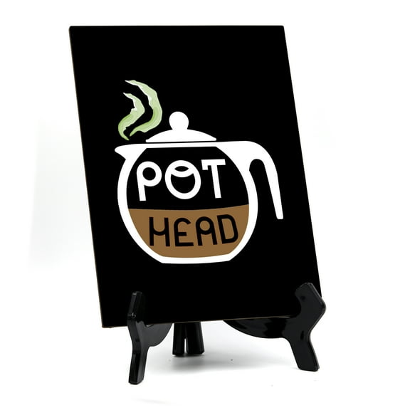 Signs ByLITA Pot Head V2- Colored, Table Sign, 6" x 8" (Black)