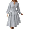 thumbnail image 2 of Women's Casual Dress, Striped V-Neck Long Sleeve Dress with Elastic Waist, Comfortable Work and Daily Wear Dress, 2 of 9