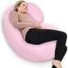 PharMeDoc Pregnancy Pillow with Light Pink Jersey Cover - C Shaped Body Pillow for Pregnant Women