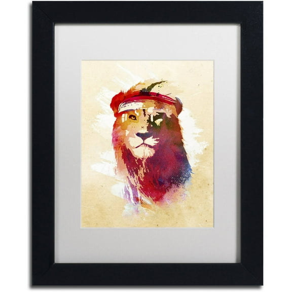 Trademark Fine Art 'Gym Lion' Canvas Art by Robert Farkas, White Matte, Black Frame