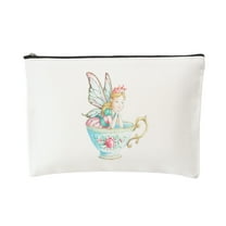 Unique Bargains 1 Pc Durable Butterfly Figure Makeup Bag White Canvas