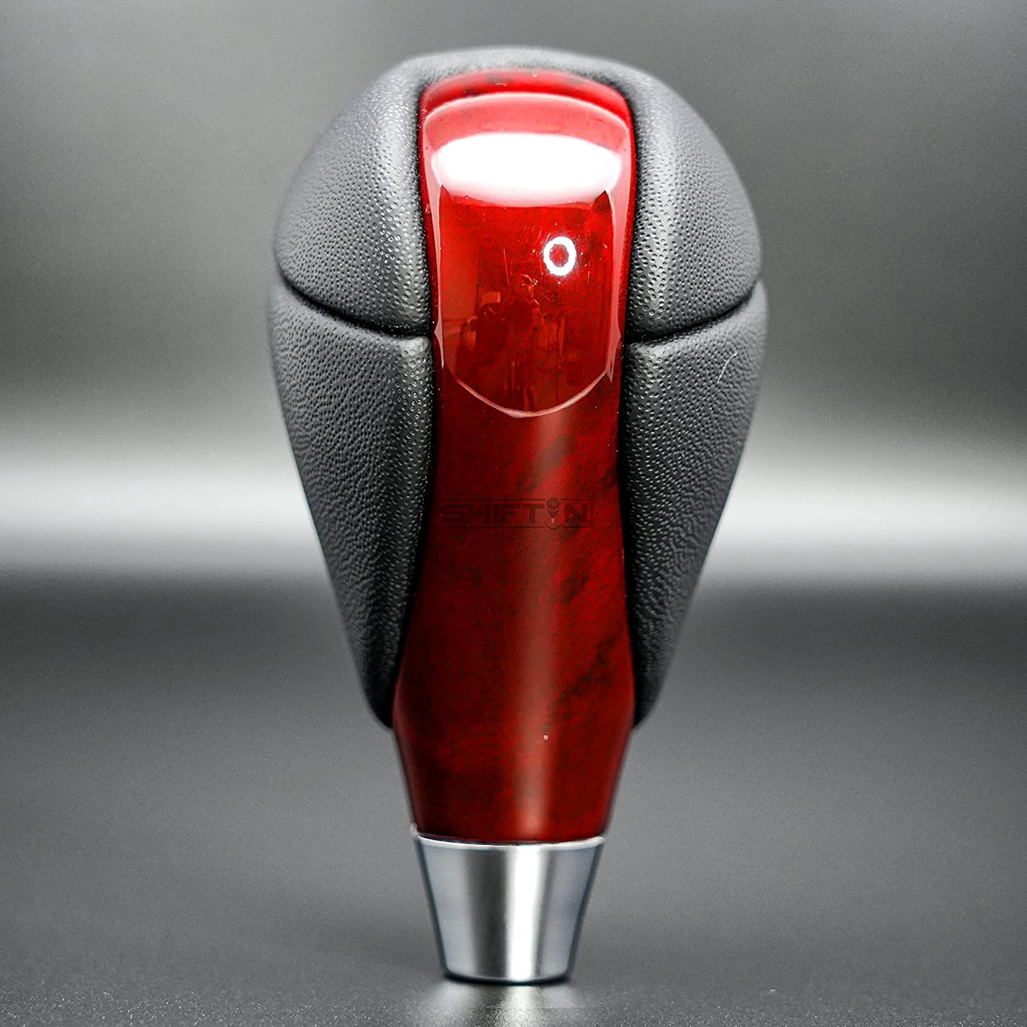 SHIFTIN Gear Shift Knob, Cherry Red, Walnut Wood, Leather for Lexus ES300h ES350 GS300 GS350 GS430 GS450h GS460 IS250 IS300 IS350 LS460 LS600h RX350 RX450h (Black Leather / Cherry Red Walnut)