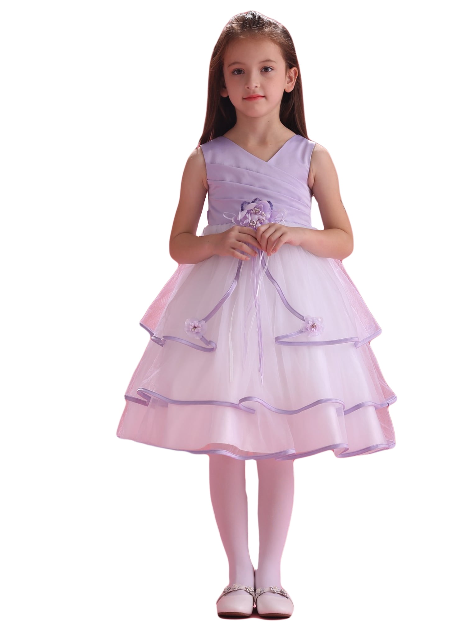 Amberry - Amberry Little Girls Lilac Pleated Bodice Triple Layered ...