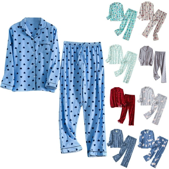 FCLoft Women's XL-3XL Flannel Pajama Set - Long Sleeve Button Down Top & Pants, Warm Sleepwear