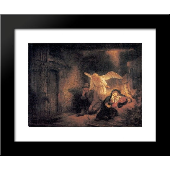 Joseph's Dream in the Stable in Bethlehem 20x24 Framed Art Print by Rembrandt