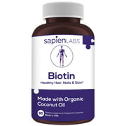 Biotin - Made in USA - 10,000mcg Coconut Oil - Premium Vegetarian Supplement by Sapien Labs (60 Pill Count)