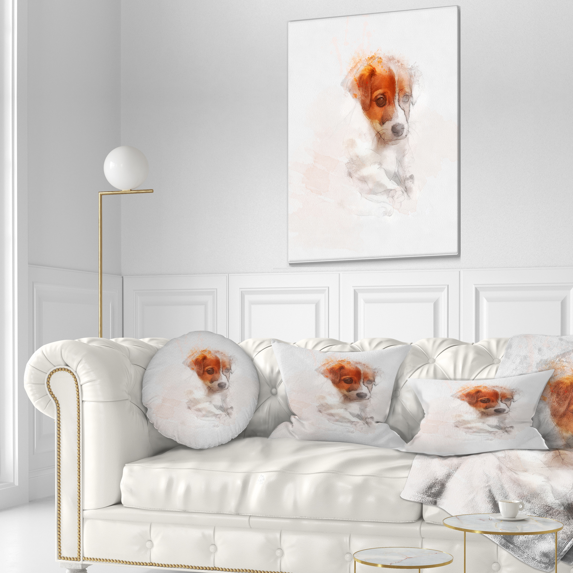 Designart Brown Puppy Dog Watercolor - Animal Throw Pillow - 12x20
