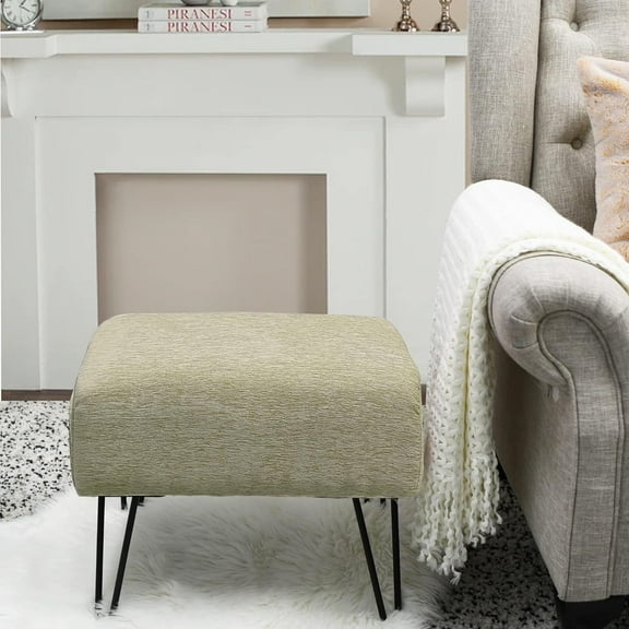 Gray Jacquard Ottoman Entryway , 19"x12.5"x17"H Soft Decorative Vanity Makeup Stool with Legs Foot Rest Stool for Bedroom Bathroom End of Bed Living Room Couch Home Décor