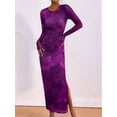 thumbnail image 4 of Women'S Bodycon Maxi Dress Fashion Long Sleeve Floral Print Tight Fitted Party Club Ruched Dresses S, 4 of 10