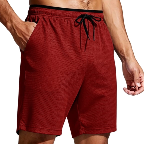 Mens Mesh Shorts 7 Inch Inseam Mens Running Athletic Shorts Quick Dry Breathable Fabric for Gym and Workouts Red