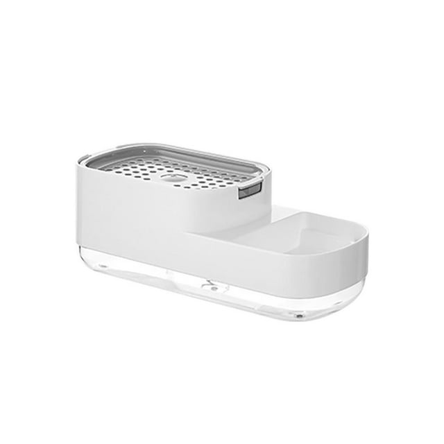 Distributeur de Savon avec Porte-Éponge Intégré, Organiseur d'Évier de Cuisine à Pression pour la Vaisselle, Pompe à Détergent Étanche