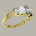 thumbnail image 3 of LBG British Made 18k Yellow Gold ring with Natural Aquamarine & Opal Womens Band Ring - 33 size options - Size 11, 3 of 6