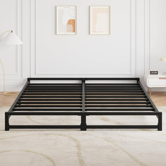 6 Inch Queen Size Metal Platform Bed Frame with Steel Slat Support, Mattress Foundation and No Box Spring Needed, Easy Assembly, Black (Queen)