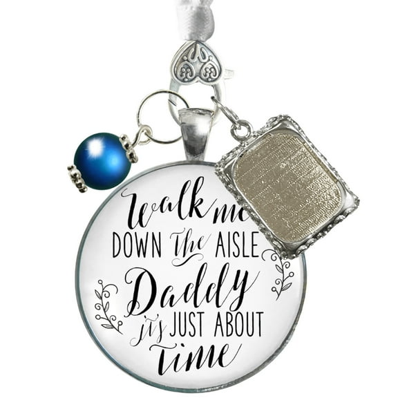 Wedding Bouquet Charm Walk Me Down Aisle Daddy White Blue Memorial Jewel Photo Frame