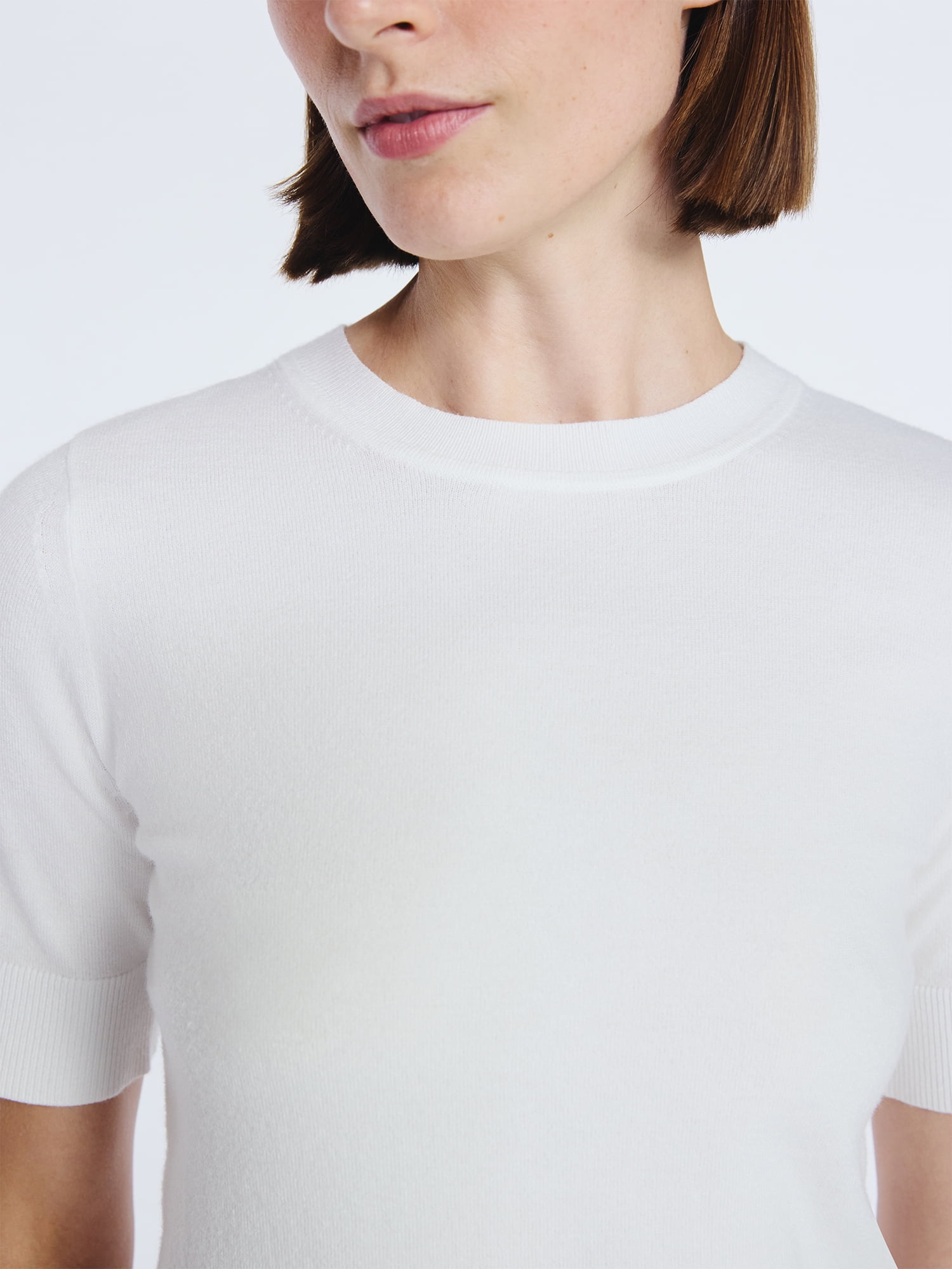 Free Assembly Women's and Women's Plus Cozy Yarn Shrunken Sweater Tee with Short Sleeves, Solid & Print, Lightweight, Sizes XS-4X