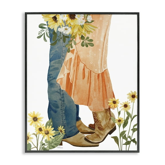 Stupell Industries Floral Western Couple Novelty Painting Black Framed Art Print Wall Art, 11 x 14