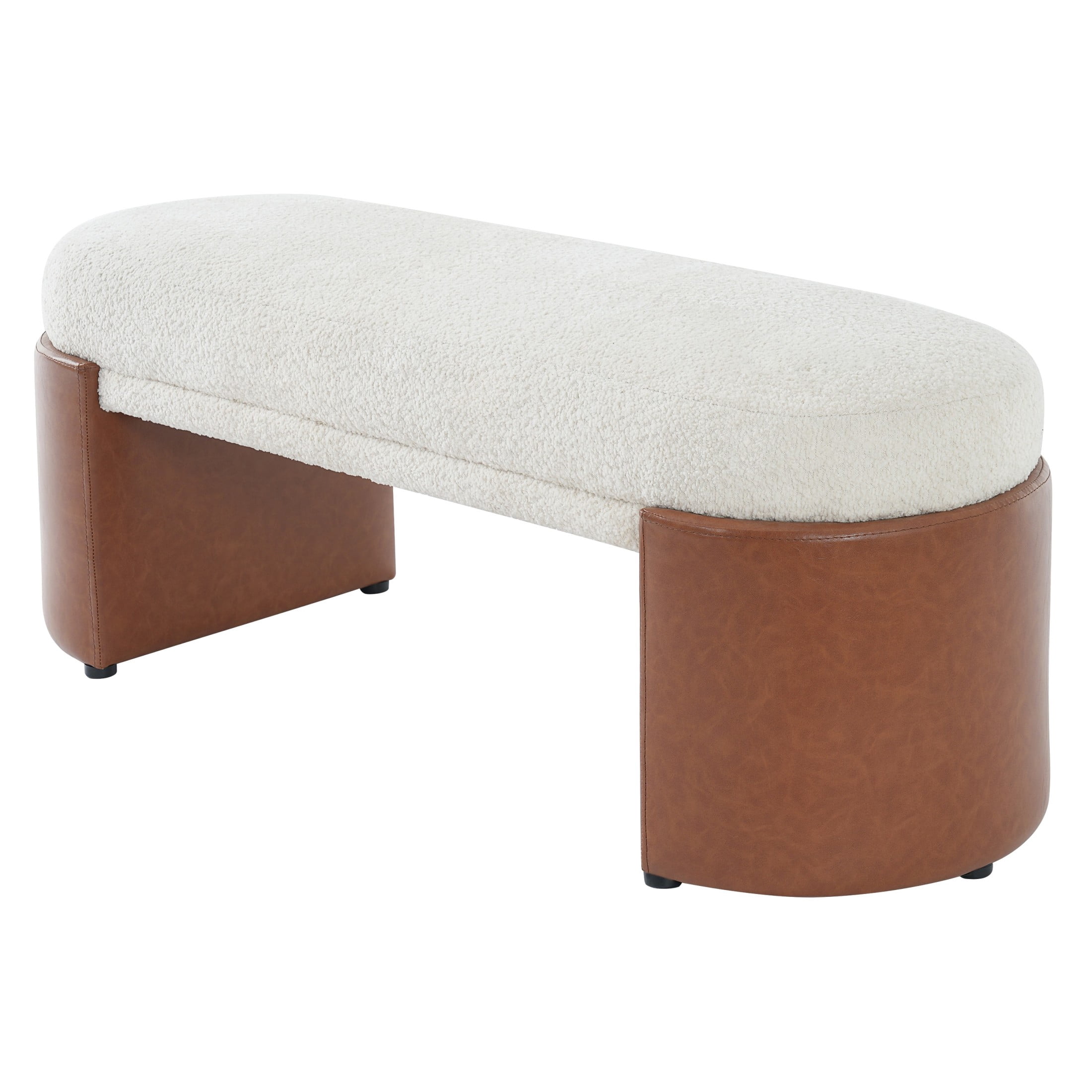 Christopher Knight Home 48" Modern Boucle Upholstered Ottoman Bench with PU Legs, Beige+Brown