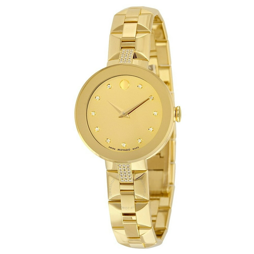 Movado - Movado Sapphire Yellow Mirror Diamond Dial Ladies Watch ...