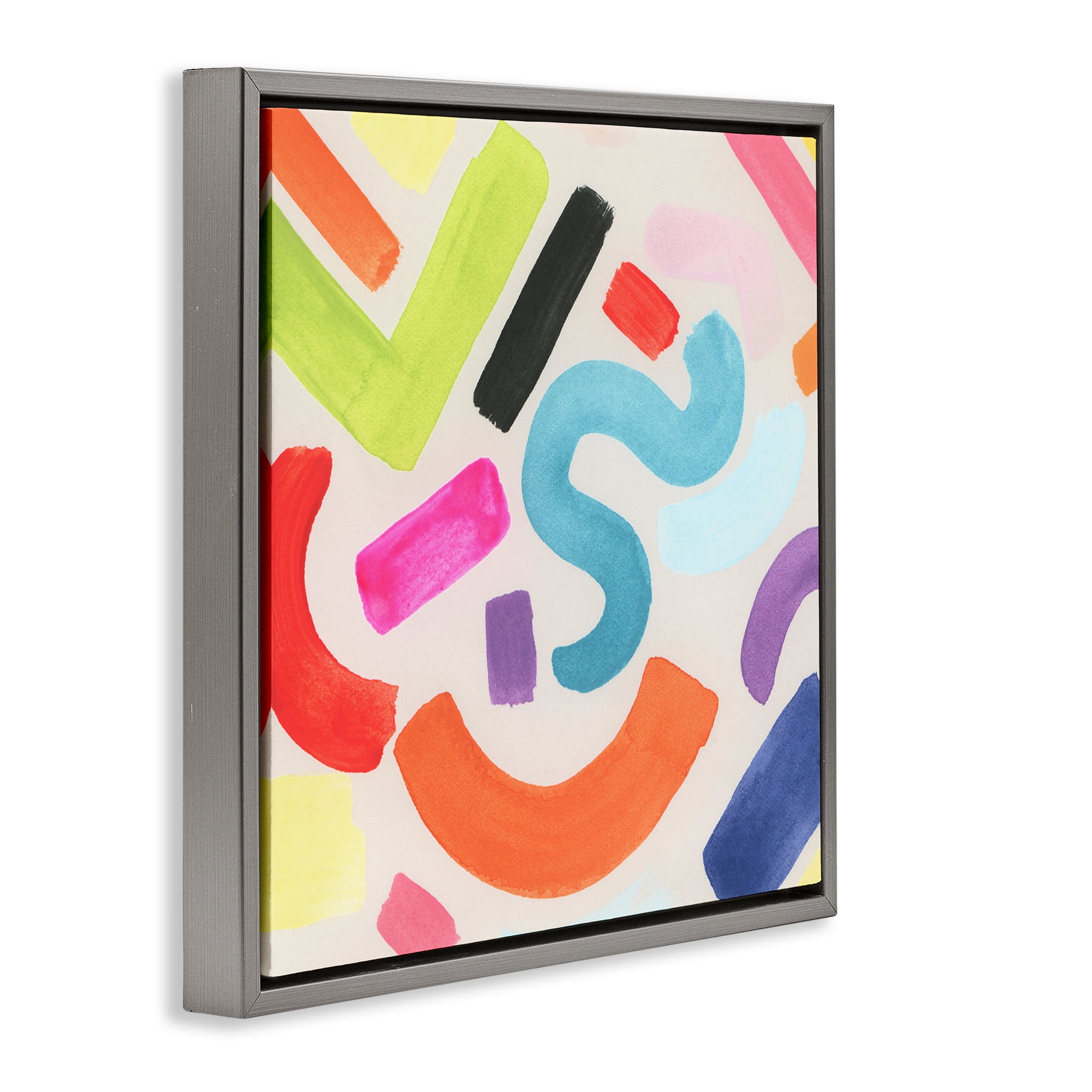 Stupell Industries Retro Squiggle Shapes Abstract Painting Gray Floater Framed Canvas Art Print Wall Art, 25 x 25