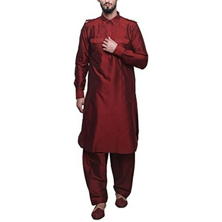 

Royal Kurta Mens Maroon Silk Blend Festive Pathani Suit