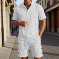 thumbnail image 2 of JAJAHO Mens Shorts Set Linen Short Sleeve Solid Color Stand Collar Shirt With Shorts Casual Summer Outfits Lightweight Breathable Beach Clothes Versatile Outfit, 2 of 4
