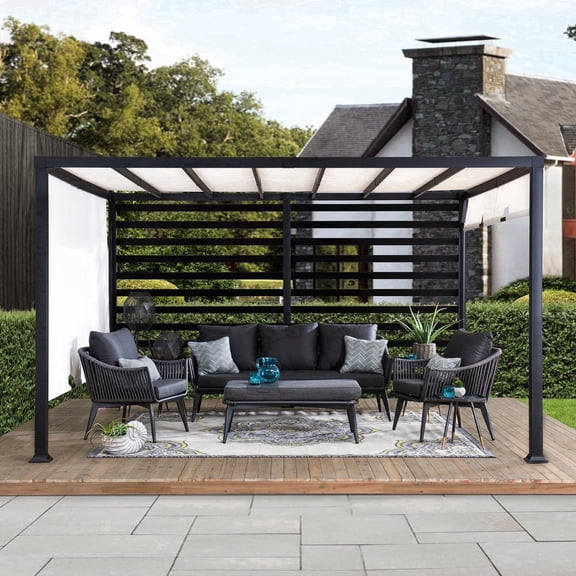 SUNJOY 10' x 12' Metal Outdoor Pergola with White Adjustable Shade Heavy‑Duty Steel Slat, Textilene Fabric, Pergola Canopy for Patio Metal, Porch, Garden, Yard