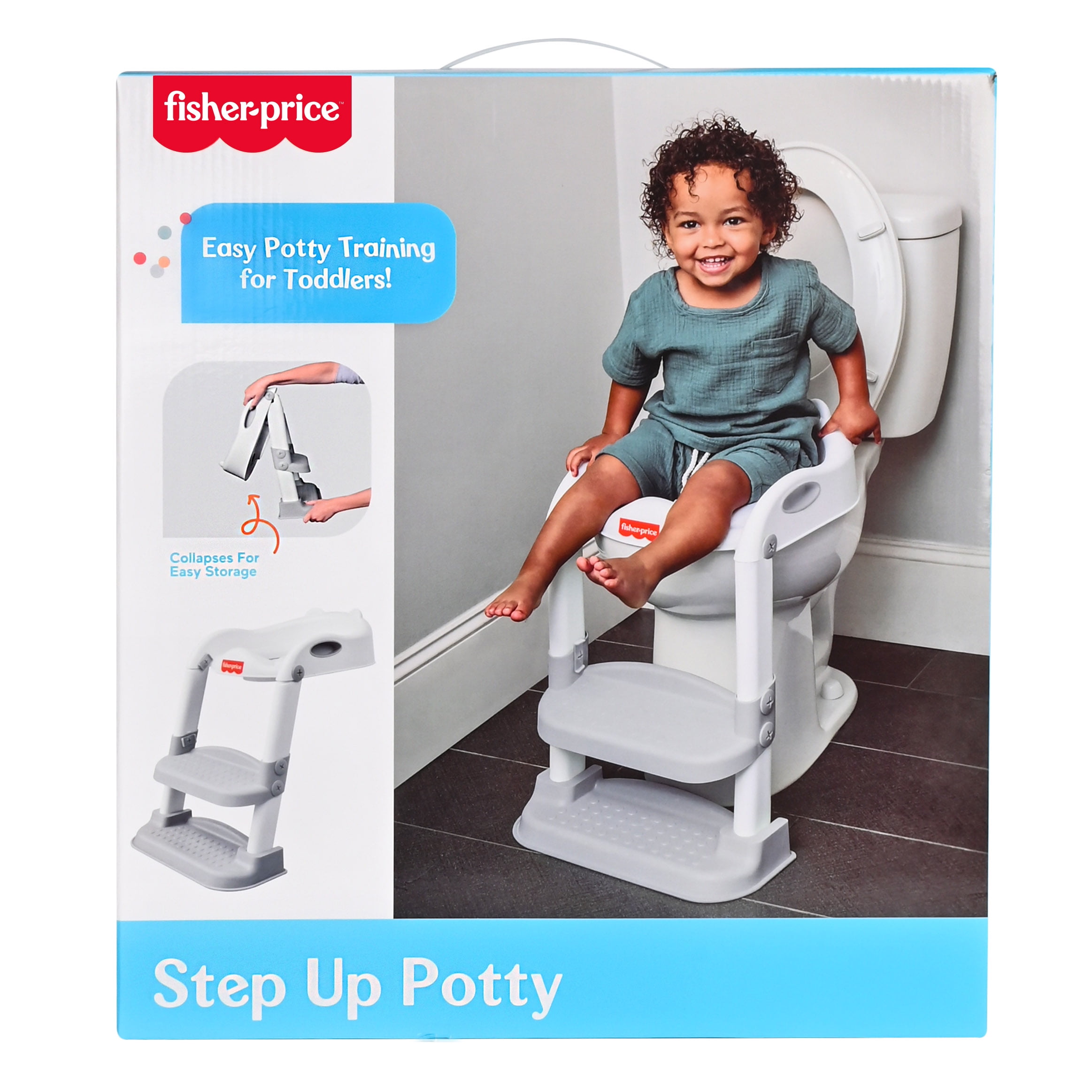 Fisher-Price™ Potty Training Seat with Step Stool Ladder, 2-in-1 Potty Training Toilet for Toddlers with Splash Guard, Anti-Slip Pads, Cushioned Seat (Gray), Children 18M and Up