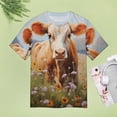 thumbnail image 4 of Farmhouse Highland Cow Funny Cattle And Flower Womens Tops Women's Fashion Casual Short Sleeve Flower Print Round Neck Pullover Top Blouse, 4 of 6
