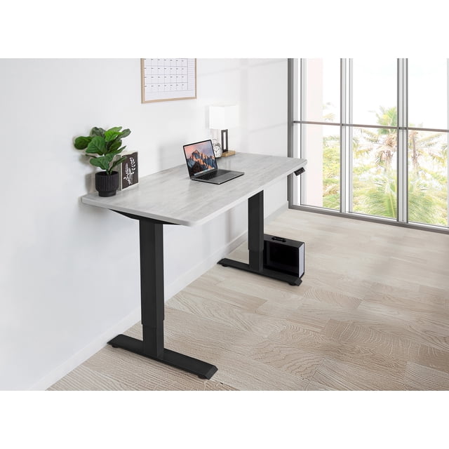 EFFYDESK Home Electric Height Adjustable Home Office Computer Standing Desk - (47"×29") Oak White on Black Frame