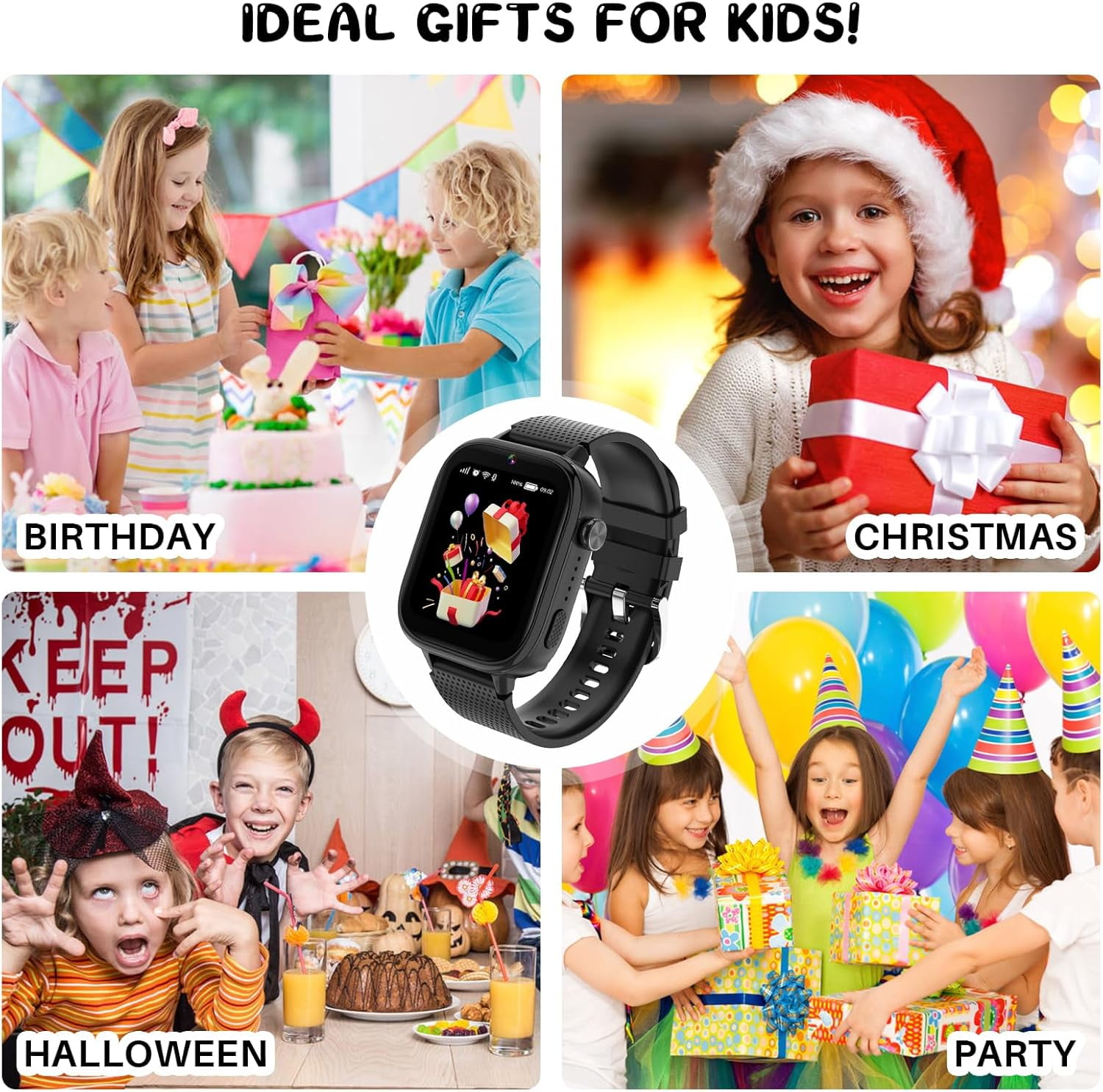 SHANNA 4G Kids Smart Watch GPS Tracker - Smartwatch with 2-Way Call Video Calling Voice Chat SOS Class Mode Pedometer Puzzle Games Wi-Fi Touch Screen Alarm Clock Smartwatches for Boys Girl, Black