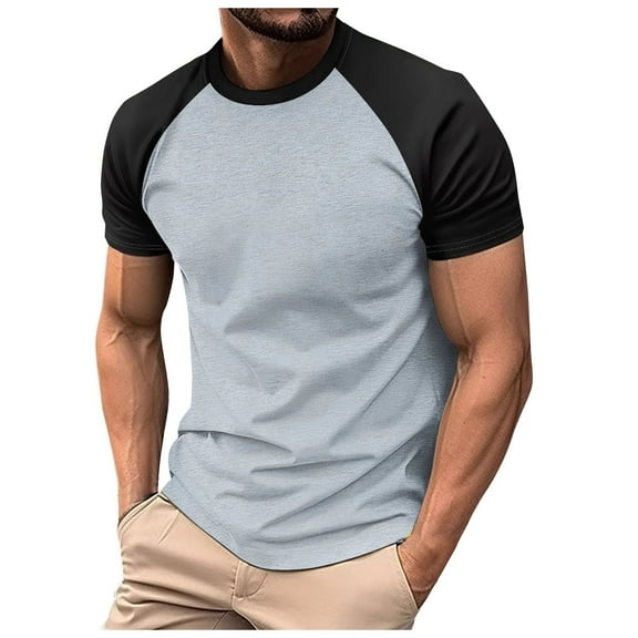 Men T Shirts Color Blocked Twill Business Sport Raglan Sleeve Short Sleeved Grey Mens Graphic T-Shirts size S
