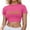 Hot Pink, variant on Women's Casual Crop Top with Round Neck Short Sleeve Design Featuring Printed Pattern for Everyday Spring and Summer Wear, XS, Hot Pink
