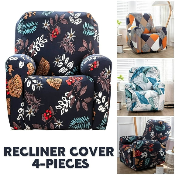 Qenwkxz Set of 4 Printed Recliner Cover High Stretch 1Seat Sofa Slipcover Chair Cover for Single Seat Sofa and Couch Recliner Cover Sofa Slipcover