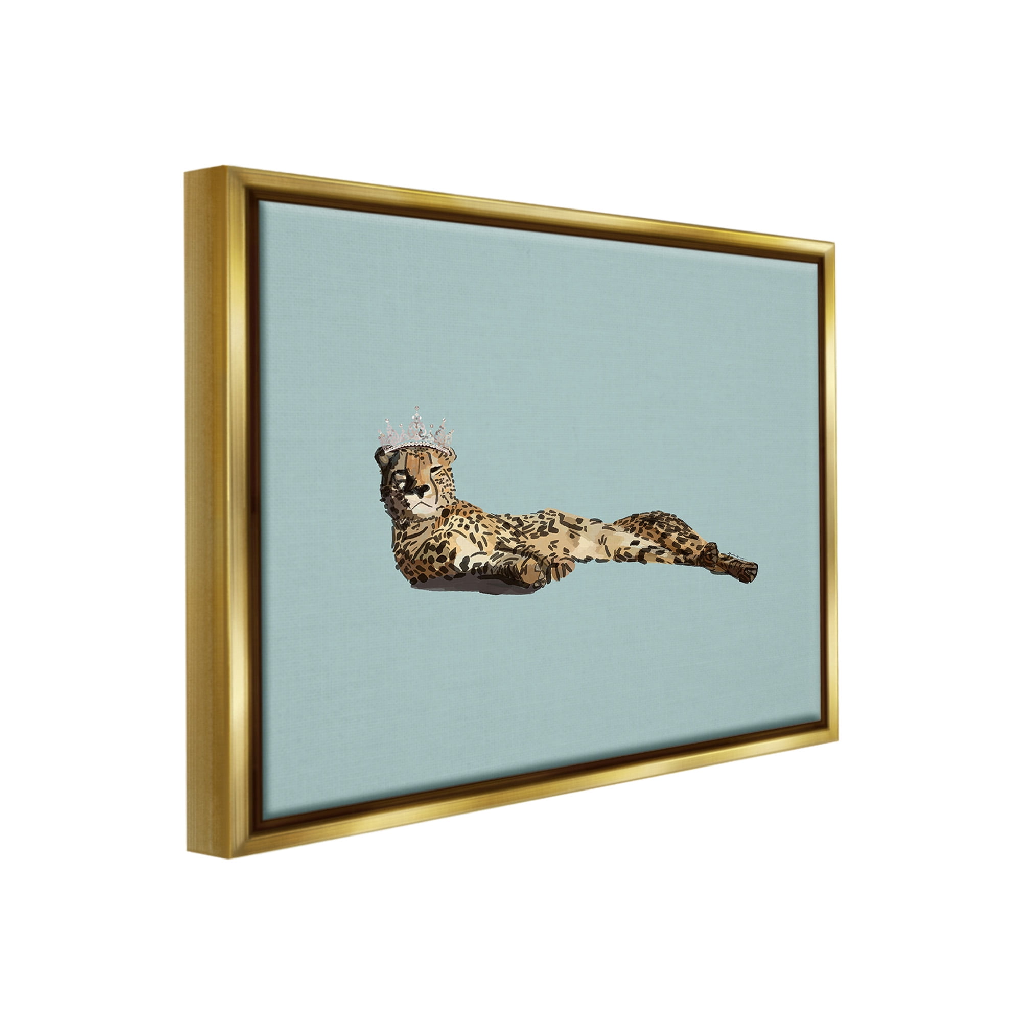 Stupell Industries Royal Leopard with Crown Animals & Insects Painting Gold Floater Framed Canvas Art Print Wall Art, 31 x 25