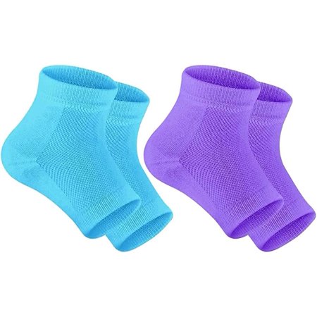Moisturizing Heel Socks for Dry Cracked Feet Women (2 Pairs - Blue/Purple)