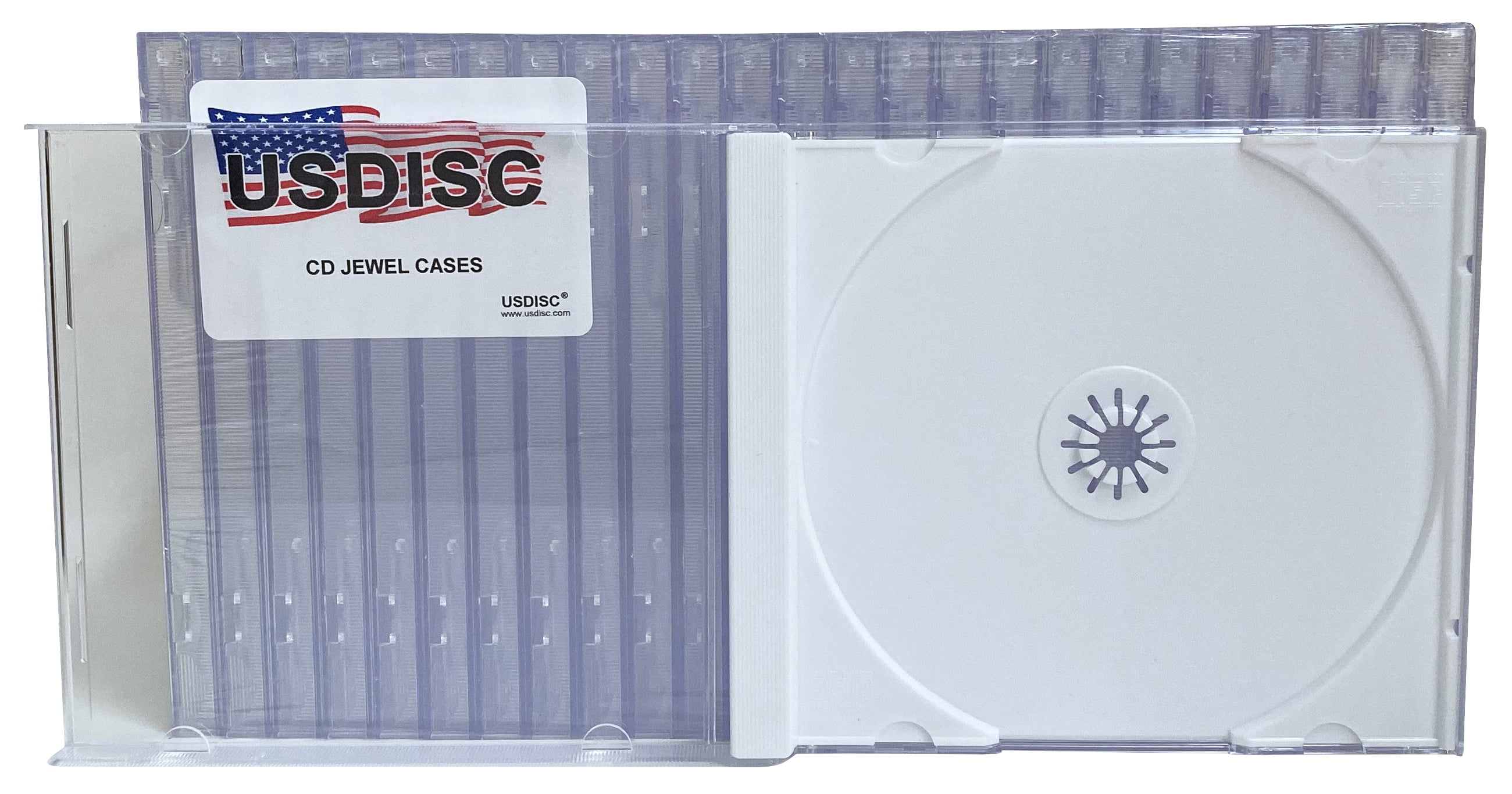 USDISC CD Jewel Cases Standard 10.4mm, Single 1 Disc, White, Pack Of 100