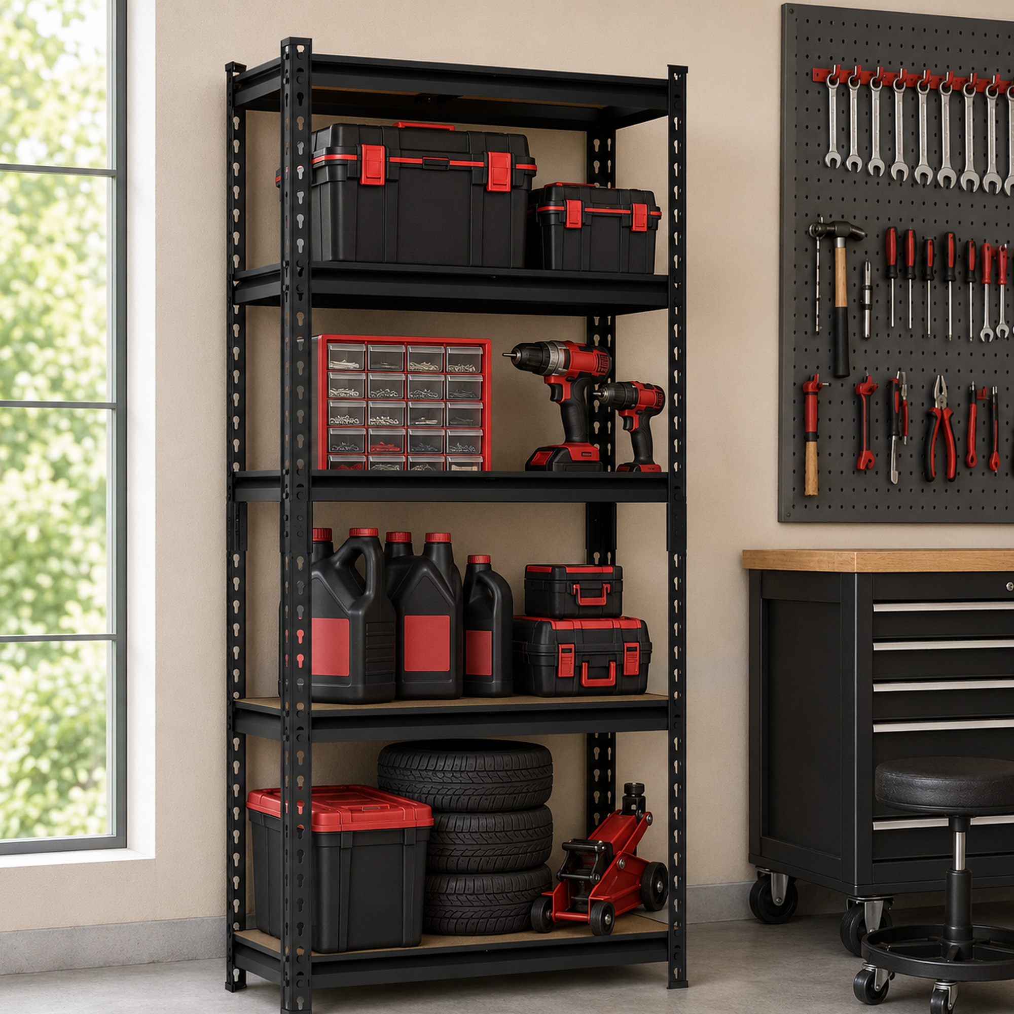 WorkPro 5-Tier Heavy-Duty Storage Shelf, 28"W x 12"D x 60"H, Black photo 2