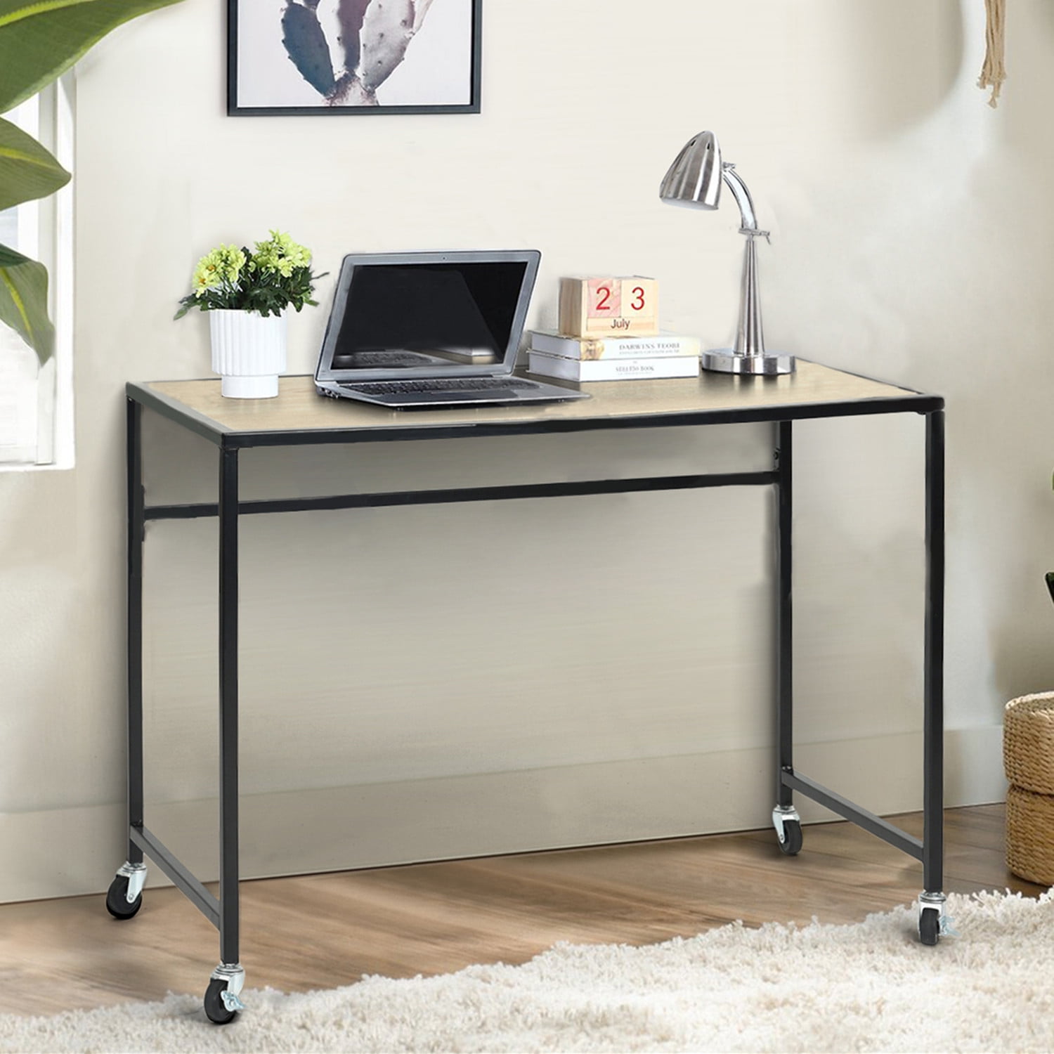 Office Study Movable Notbook Desk Oak, Rolling Desk For Bedroom